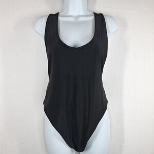 Aerie One Piece Plunge Neckline Swimsuit Black w/ Shredded Racer Back Large